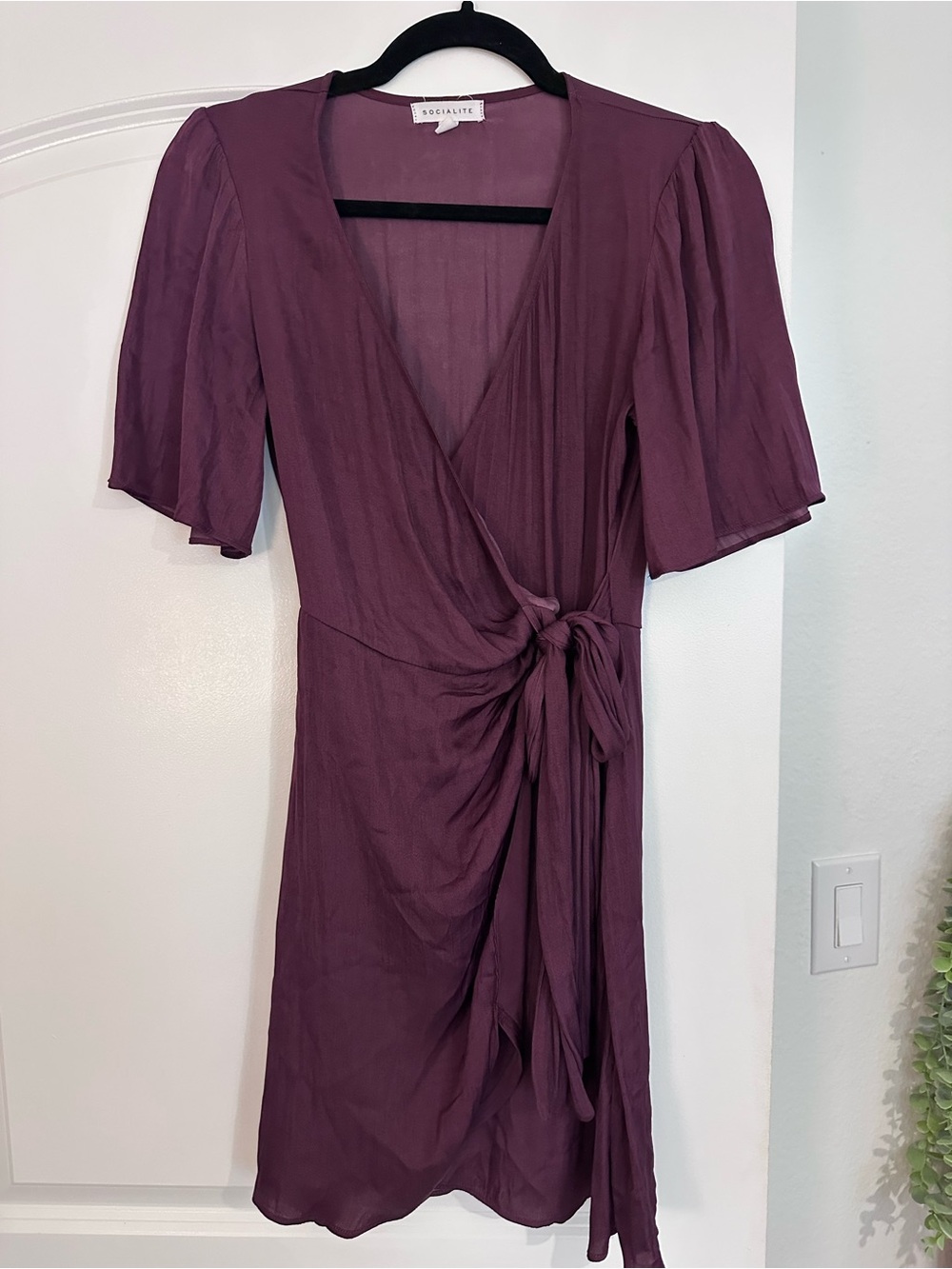 Socialite Plum Wrap Dress with Tie Waist